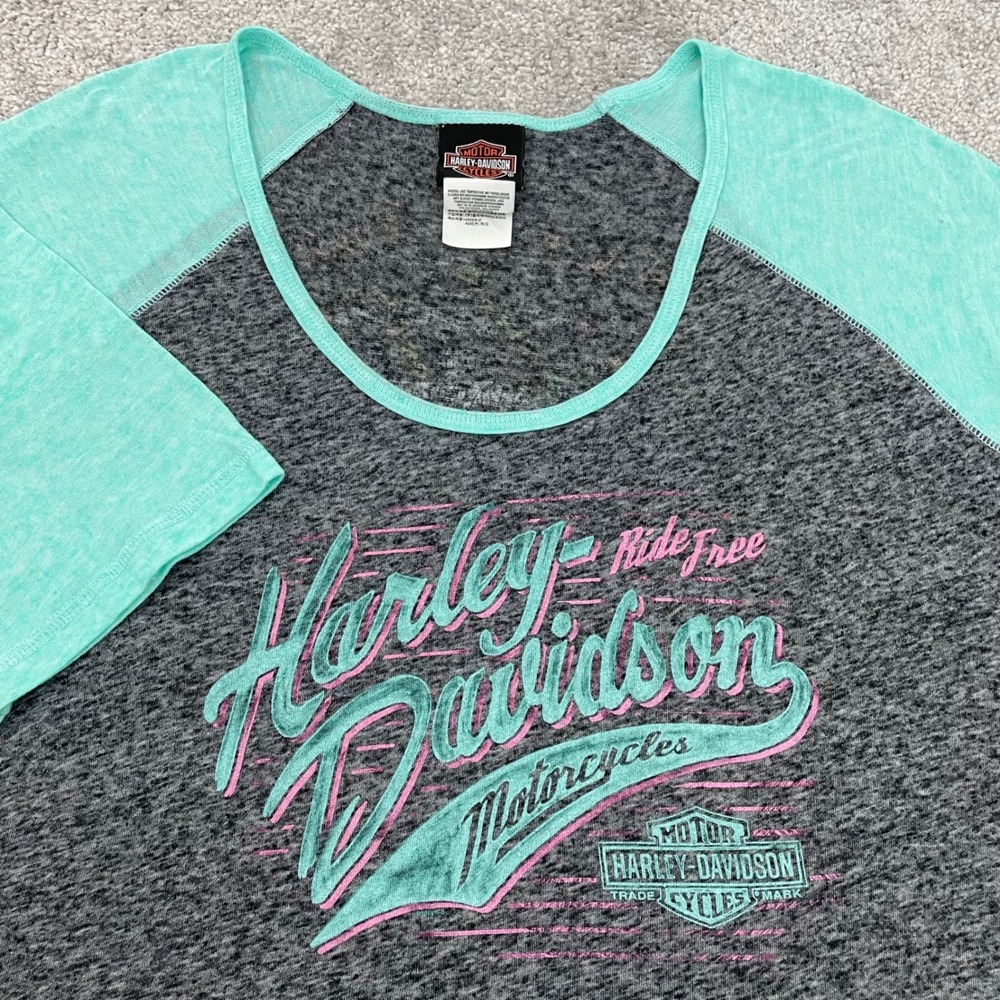 Harley Davidson T Shirt Womens Extra Large Biker Y2k Raglan Ocean State Graphic
